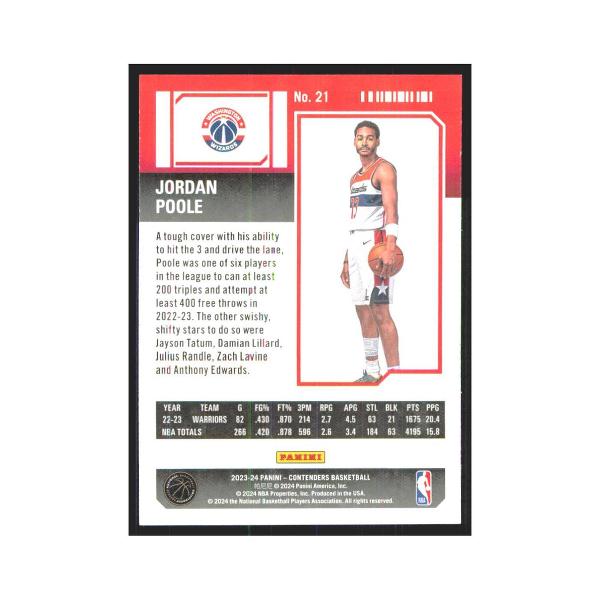 2023 Panini Contenders Jordan Poole Wizards #21