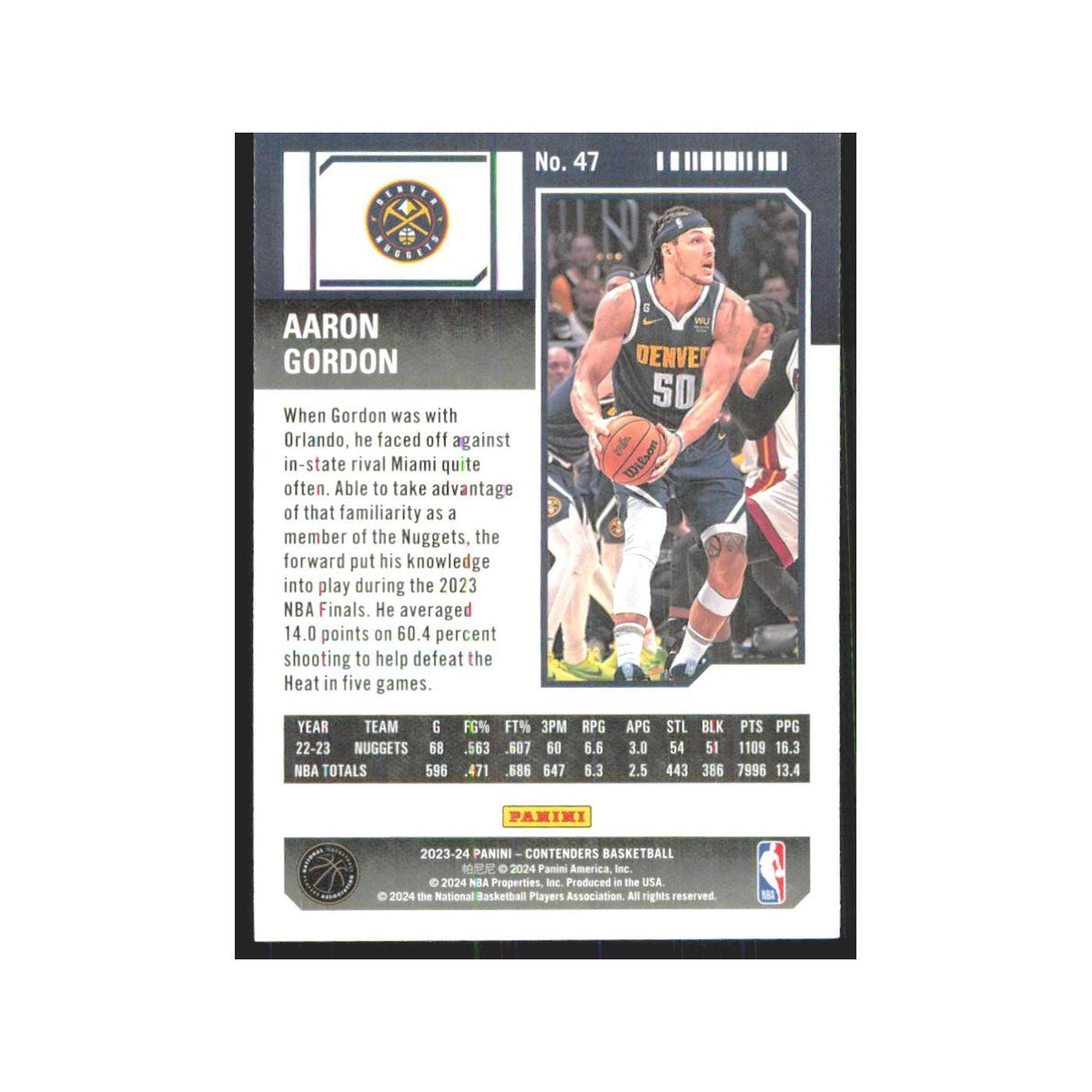 2023 Panini Contenders Aaron Gordon Nuggets #47