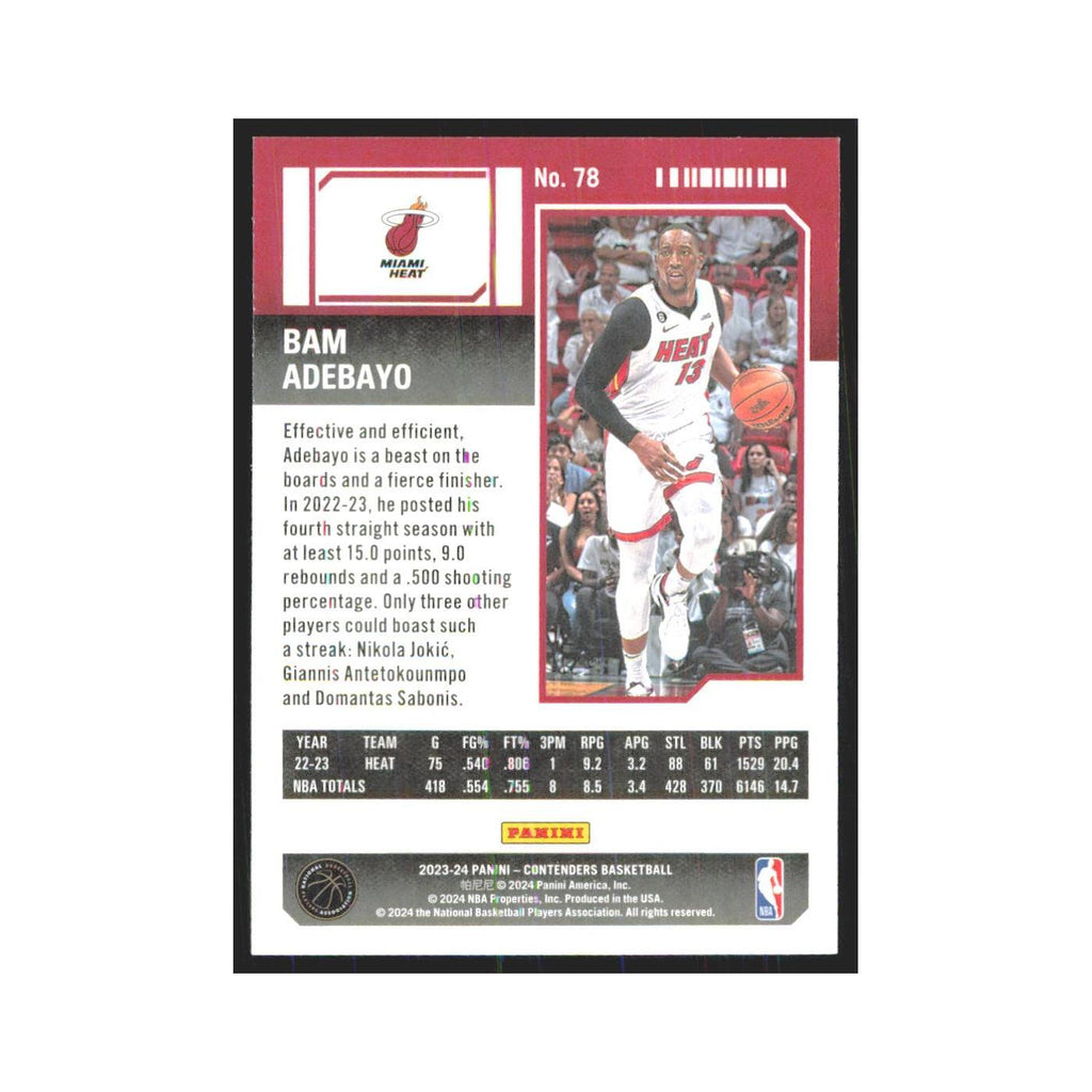 2023 Panini Contenders Bam Adebayo Heat #78