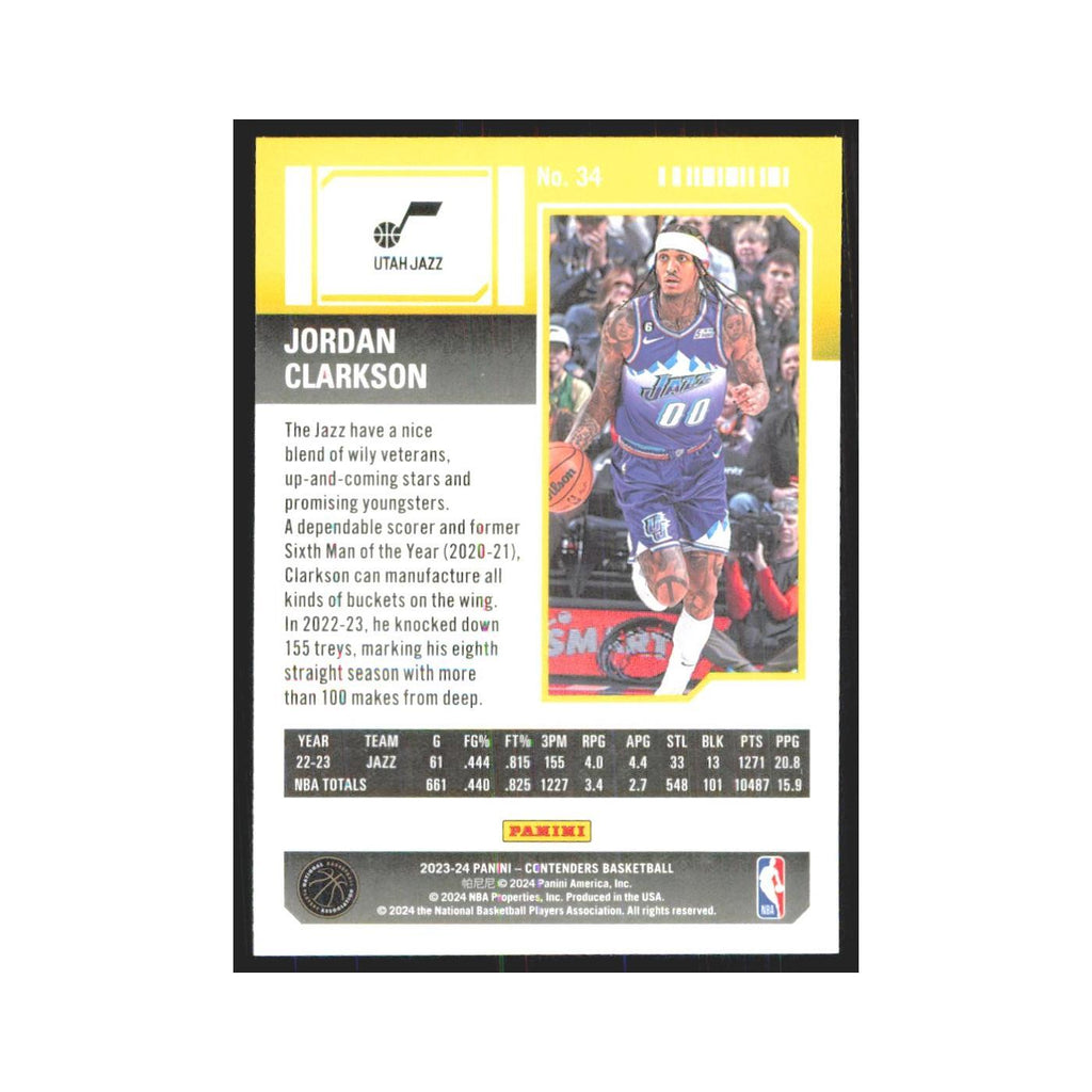 2023 Panini Contenders Jordan Clarkson Jazz #34