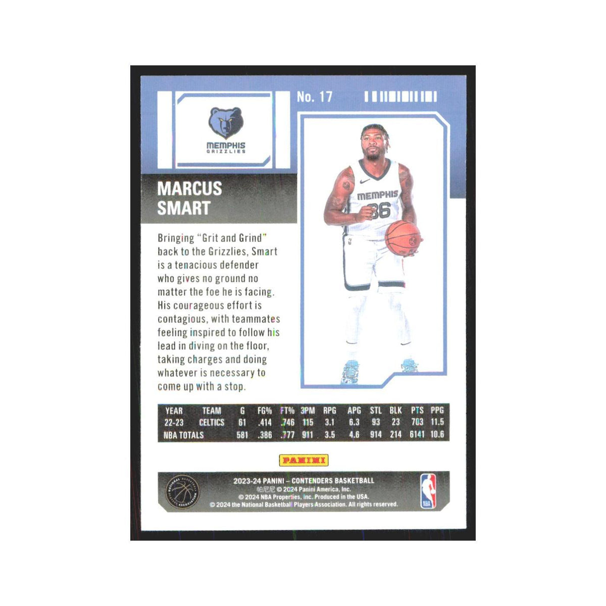 2023 Panini Contenders Marcus Smart Grizzlies #17