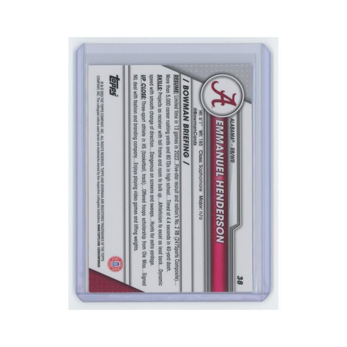 Emmanuel Henderson 2023 Bowman University Chrome #38 Alabama Crimson Tide NM