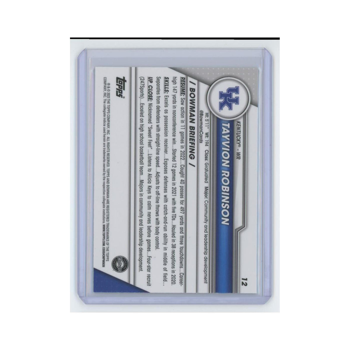 Tayvion Robinson 2023 Bowman University Chrome #12 Kentucky Wildcats NM