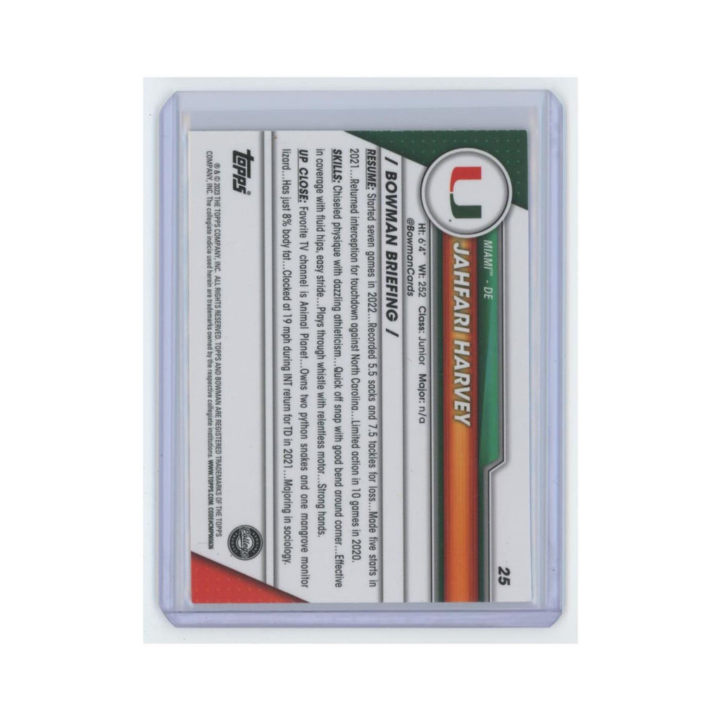 Jahfari Harvey 2023 Bowman University Chrome #25 Miami Hurricanes NM