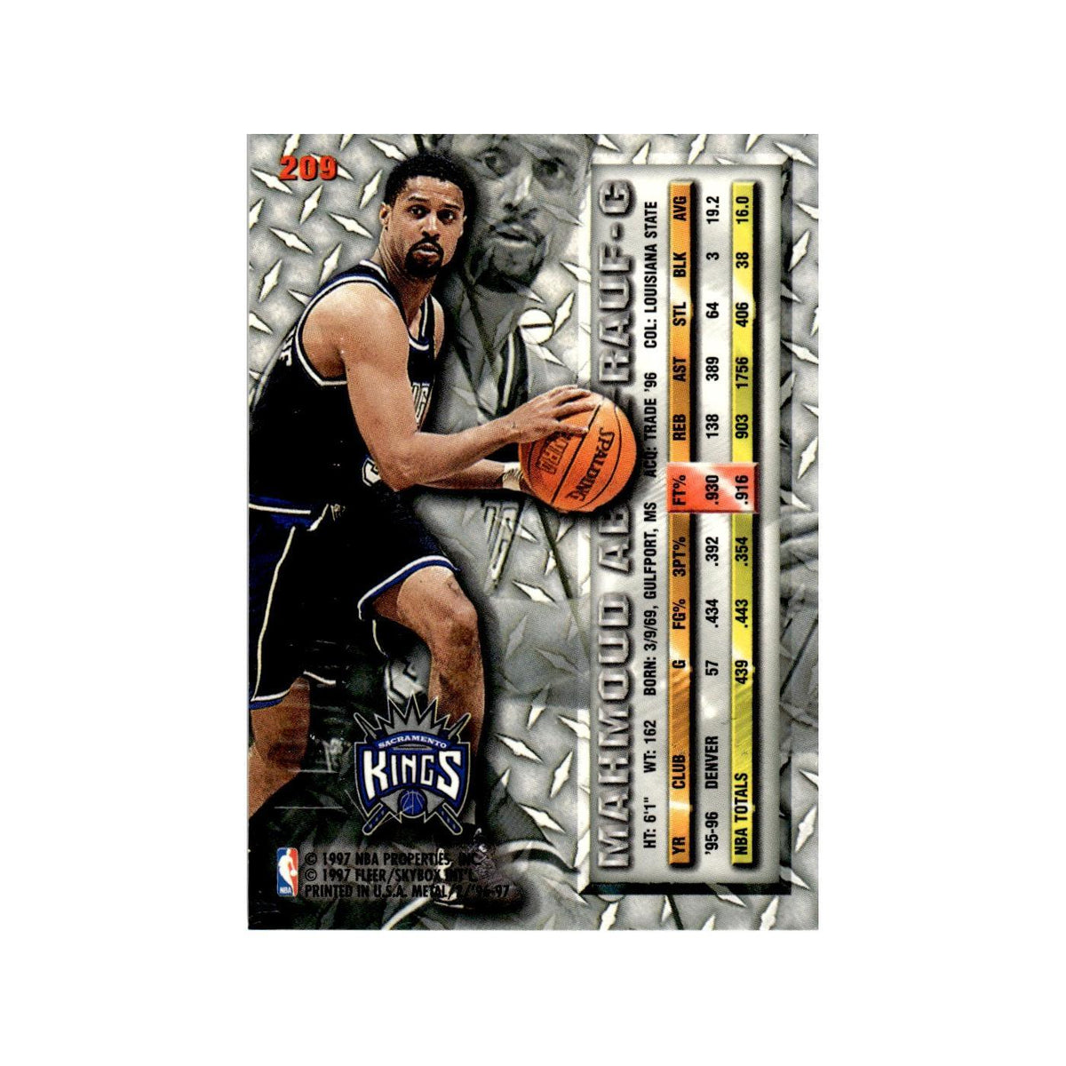 Mahmoud Abdul-Rauf 1996 Fleer Metal #209 Sacramento Kings Basketball Card NM
