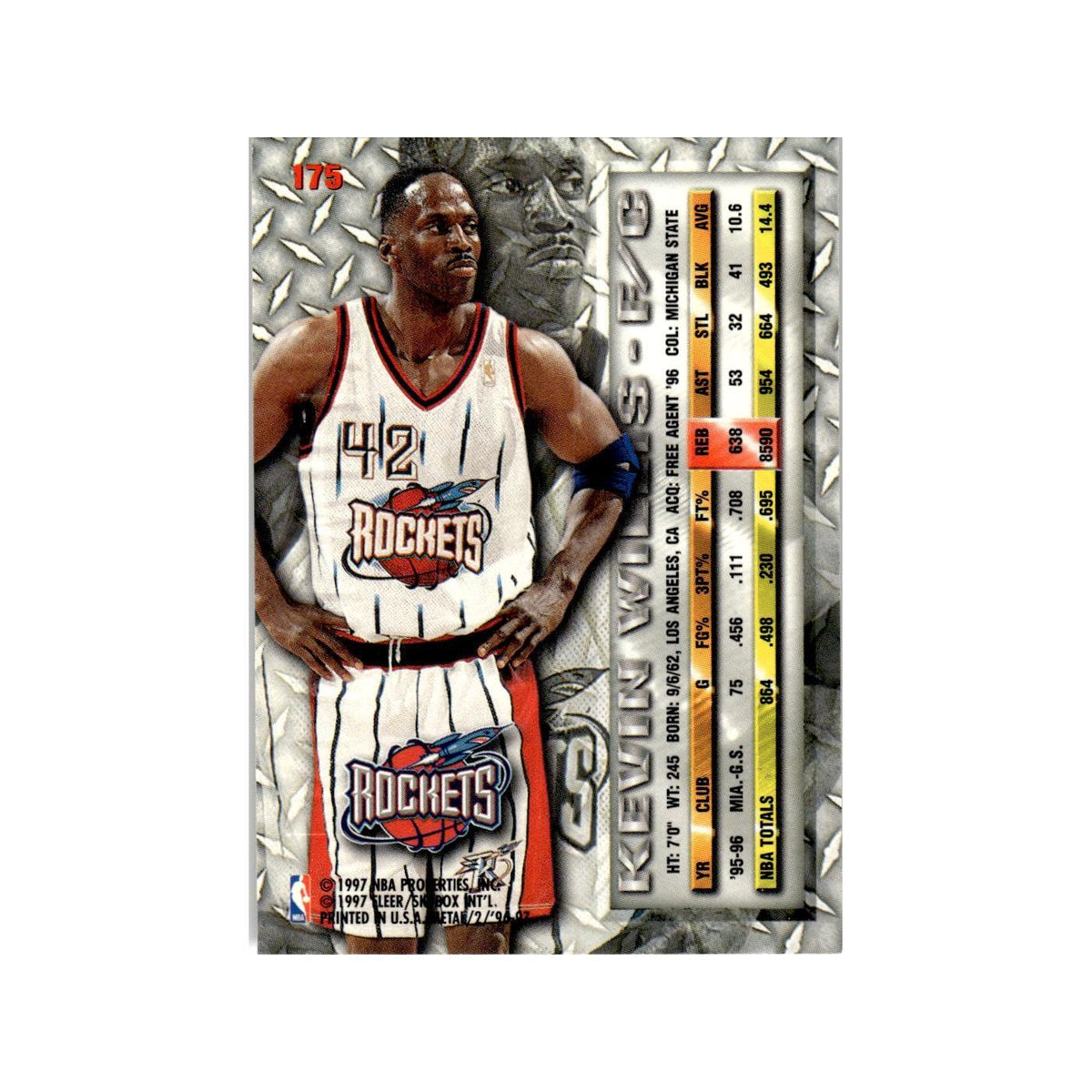 Kevin Willis 1996 Fleer Metal #175 Houston Rockets Basketball Card NM