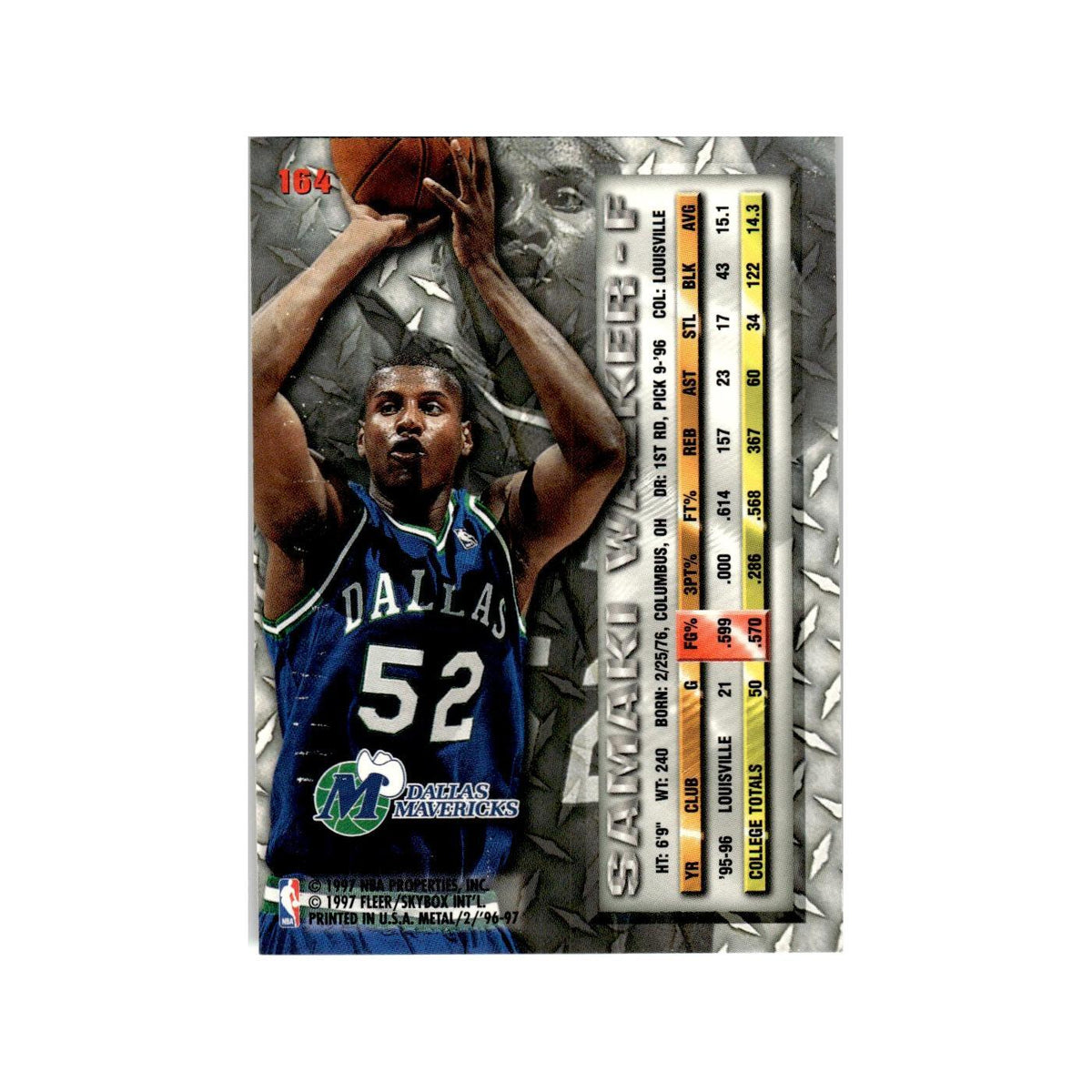 Samaki Walker 1996 Fleer Metal #164 Dallas Mavericks Basketball Card NM
