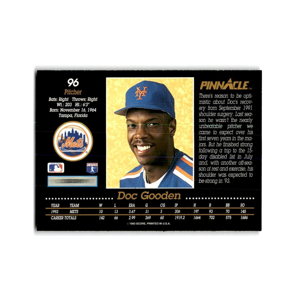 Doc Gooden 1993 Pinnacle #96 New York Mets Baseball Card NM