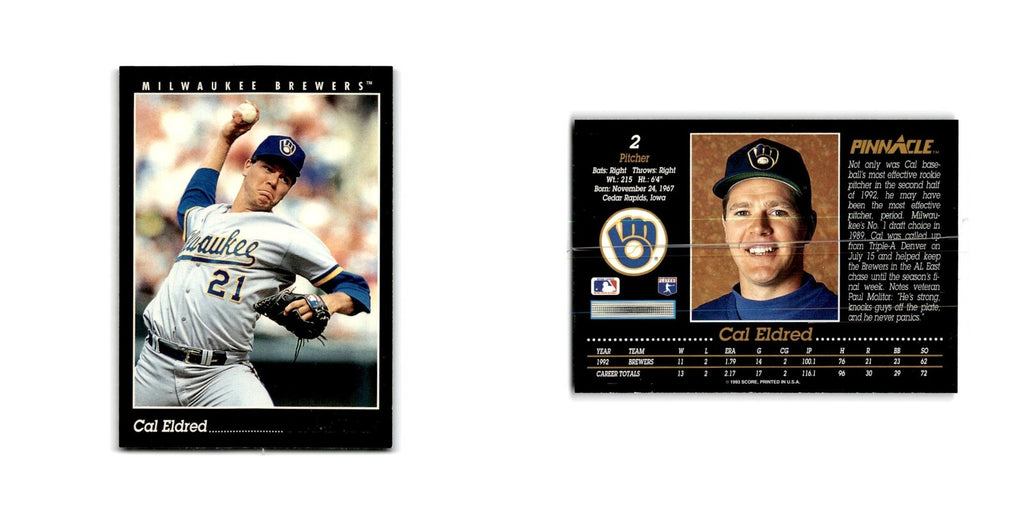 Cal Eldred 1993 Pinnacle #2 Milwaukee Brewers Baseball Card NM