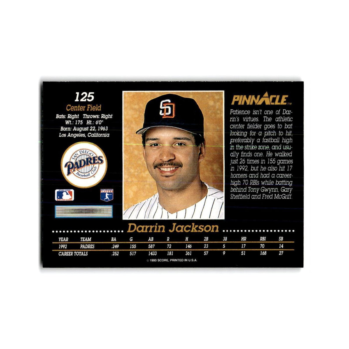 Darrin Jackson 1993 Pinnacle #125 San Diego Padres Baseball Card NM