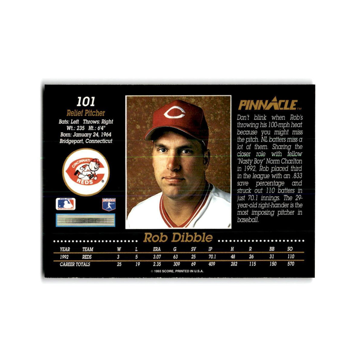 Rob Dibble 1993 Pinnacle #101 Cincinnati Reds Baseball Card NM