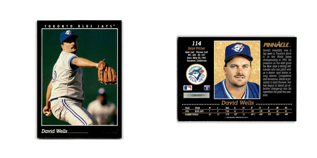David Wells 1993 Pinnacle #114 Toronto Blue Jays Baseball Card NM