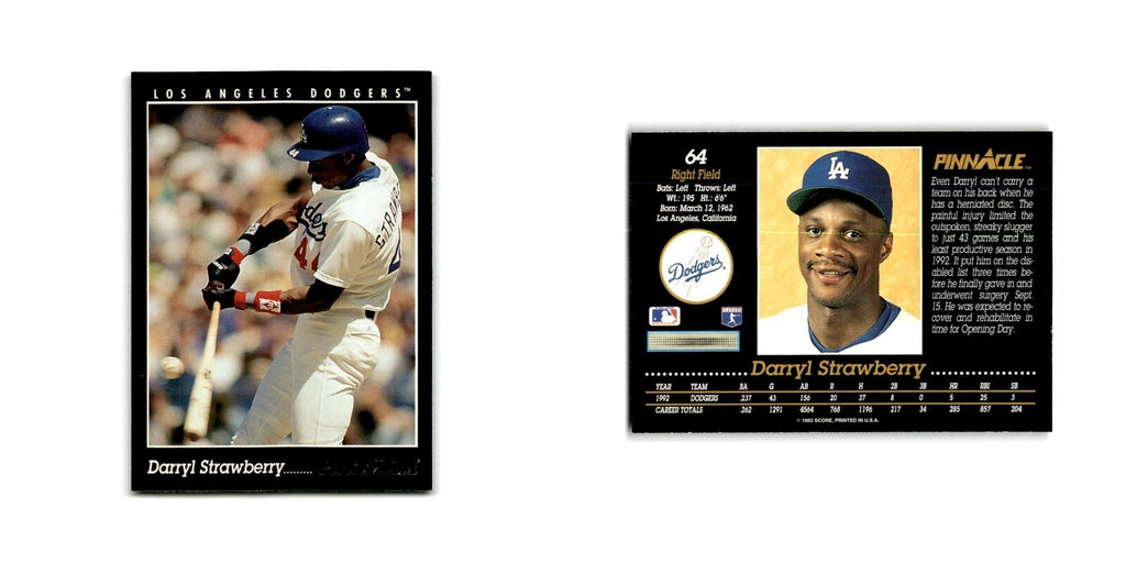 Darryl Strawberry 1993 Pinnacle #64 Los Angeles Dodgers Baseball Card NM