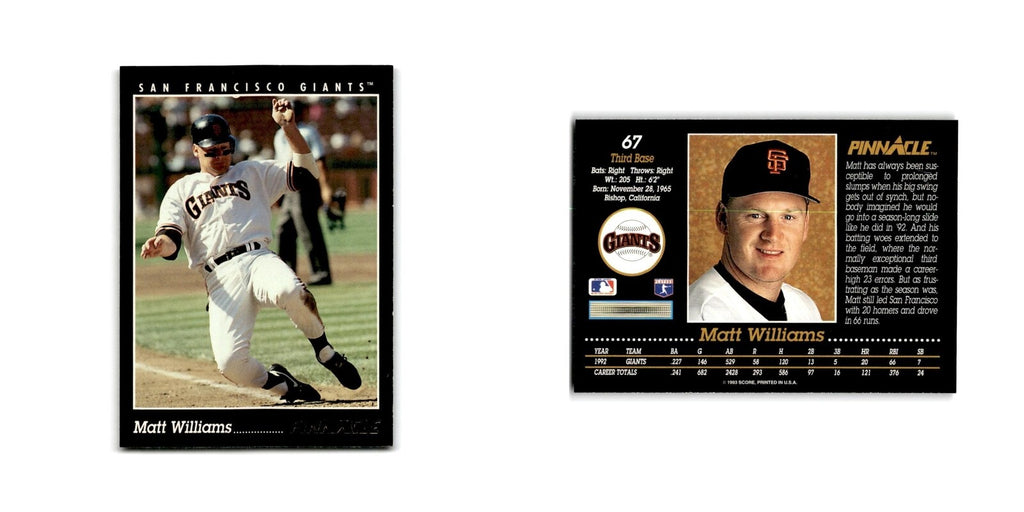 Matt Williams 1993 Pinnacle #67 San Francisco Giants Baseball Card NM