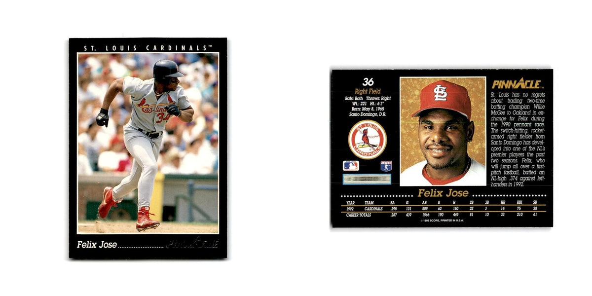 Felix Jose 1993 Pinnacle #36 St. Louis Cardinals Baseball Card NM