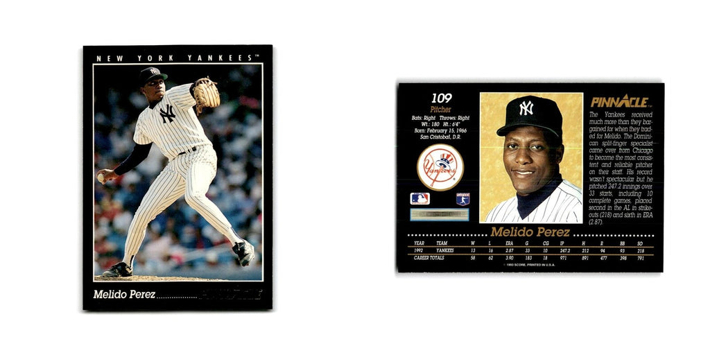 Melido Perez 1993 Pinnacle #109 New York Yankees Baseball Card NM