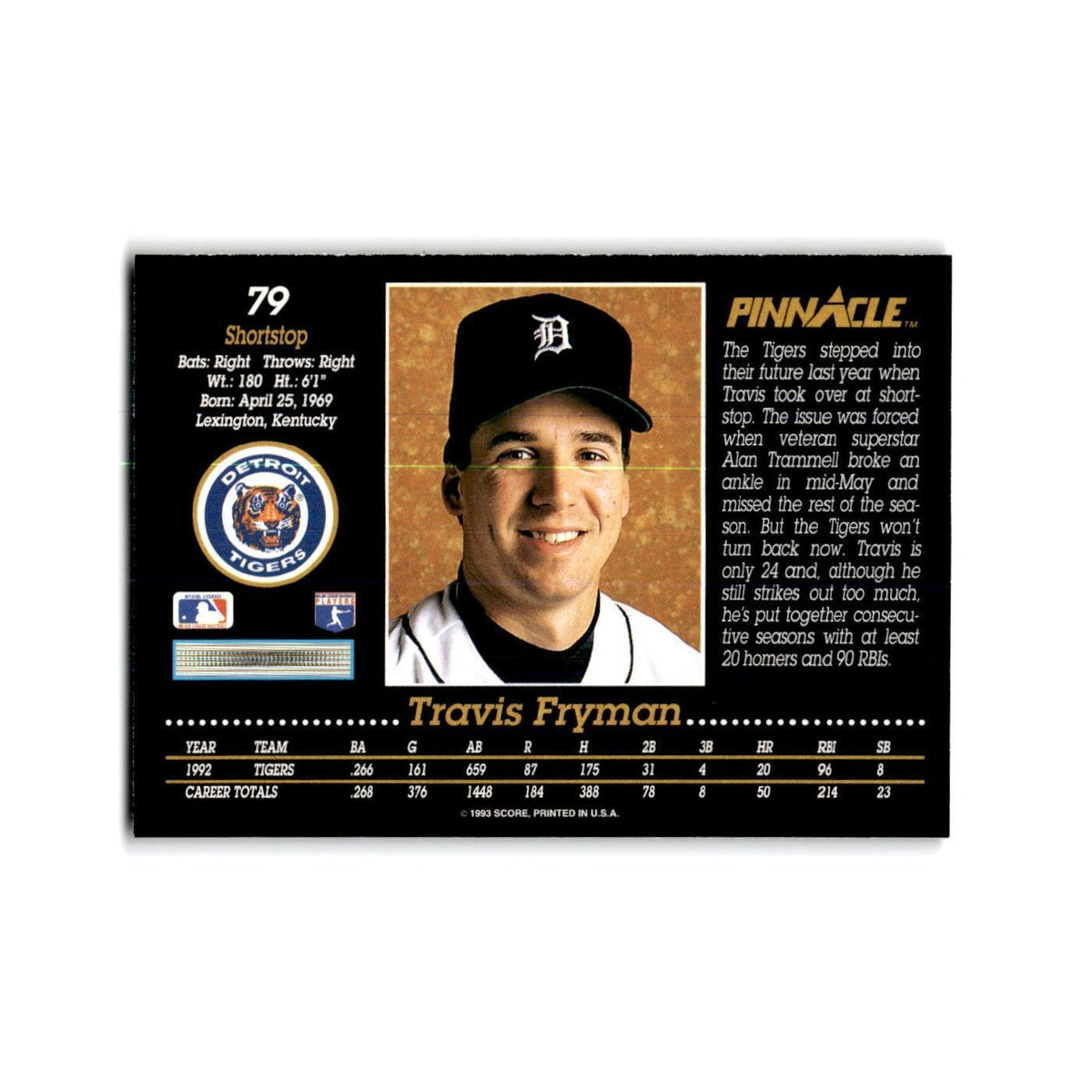 Travis Fryman 1993 Pinnacle #79 Detroit Tigers Baseball Card NM