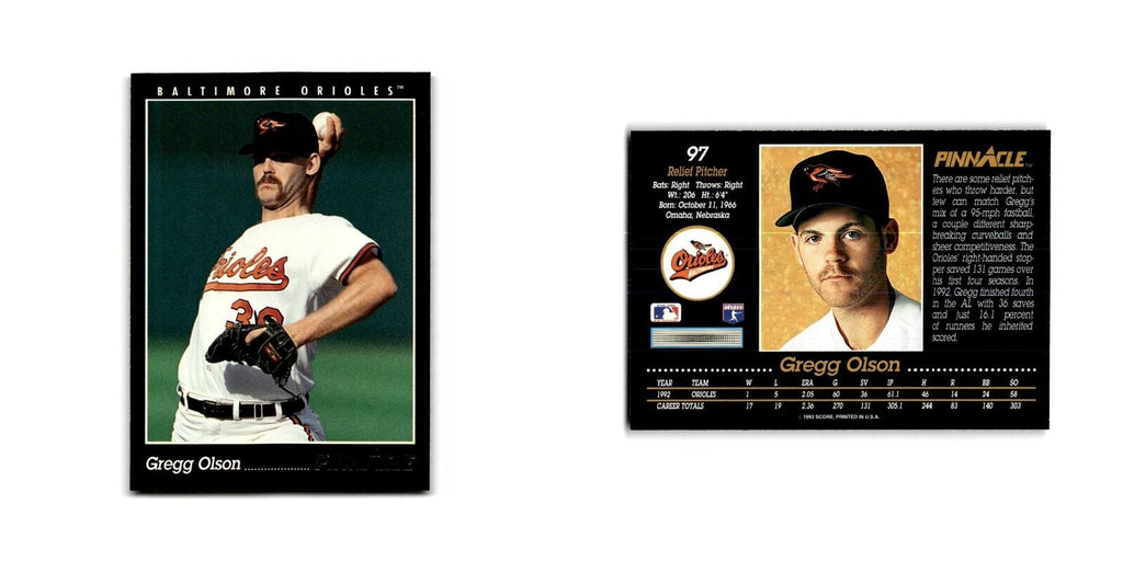 Gregg Olson 1993 Pinnacle #97 Baltimore Orioles Baseball Card NM