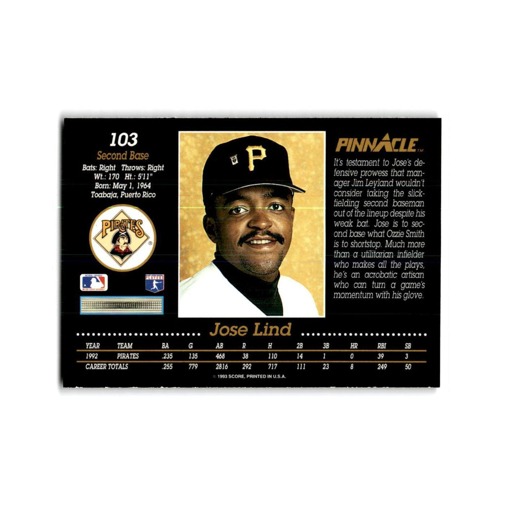 Jose Lind 1993 Pinnacle #103 Pittsburgh Pirates Baseball Card NM