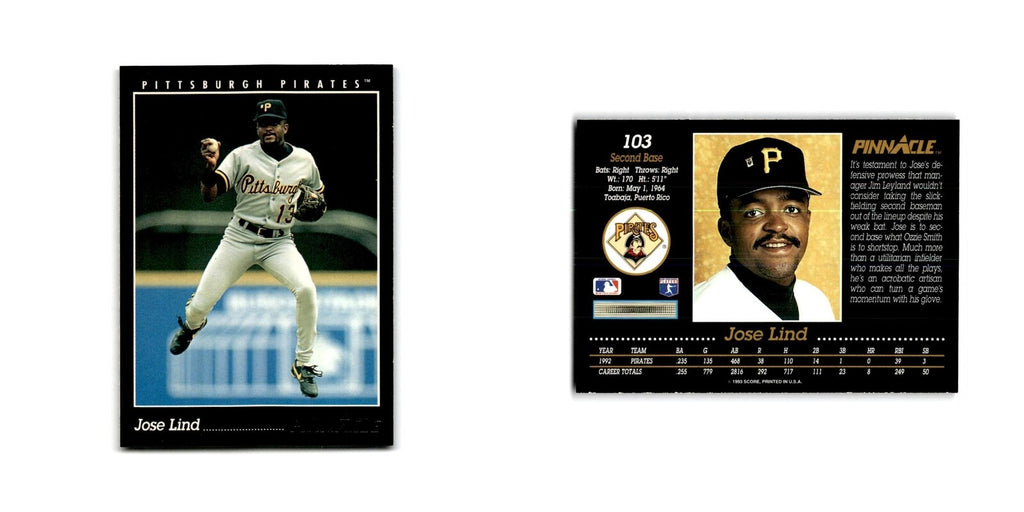 Jose Lind 1993 Pinnacle #103 Pittsburgh Pirates Baseball Card NM