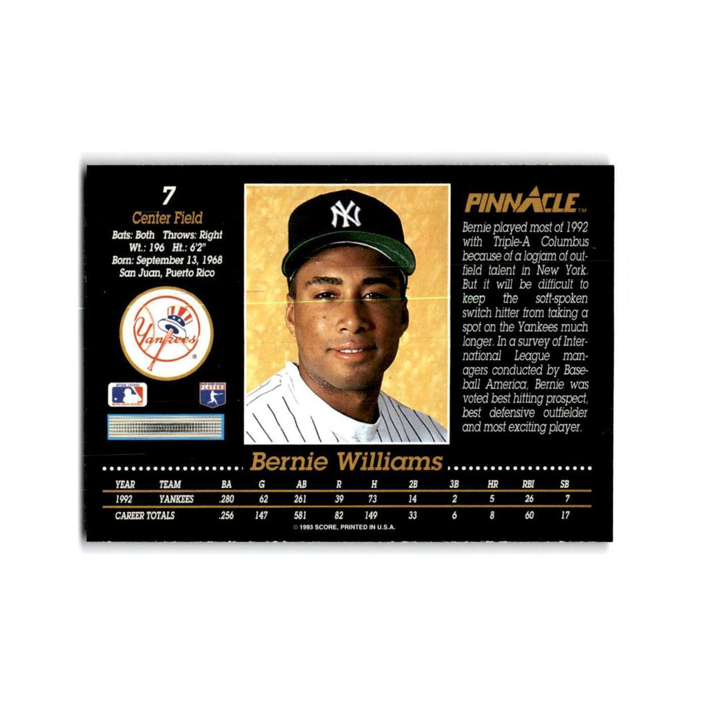 Bernie Williams 1993 Pinnacle #7 New York Yankees Baseball Card NM
