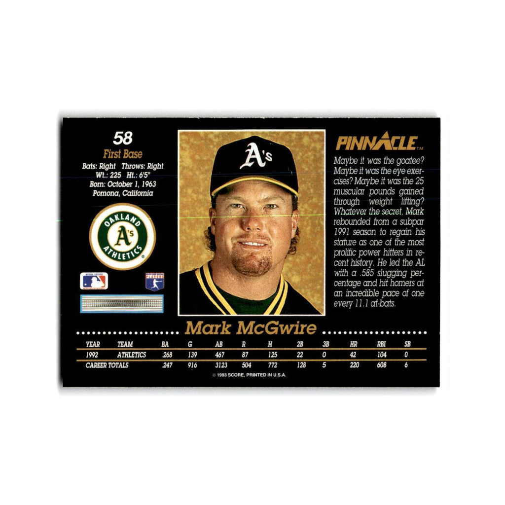 Mark McGwire 1993 Pinnacle #58 Oakland Athletics Baseball Card NM