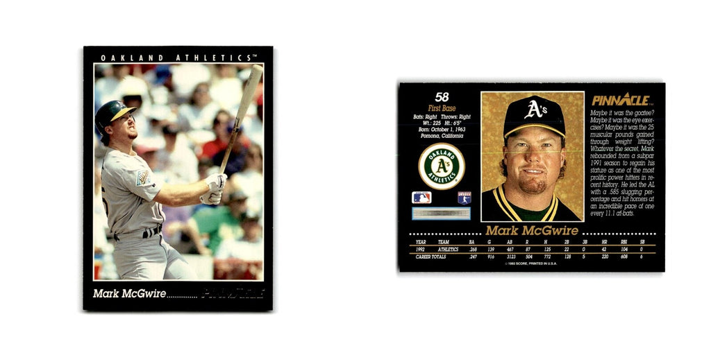 Mark McGwire 1993 Pinnacle #58 Oakland Athletics Baseball Card NM