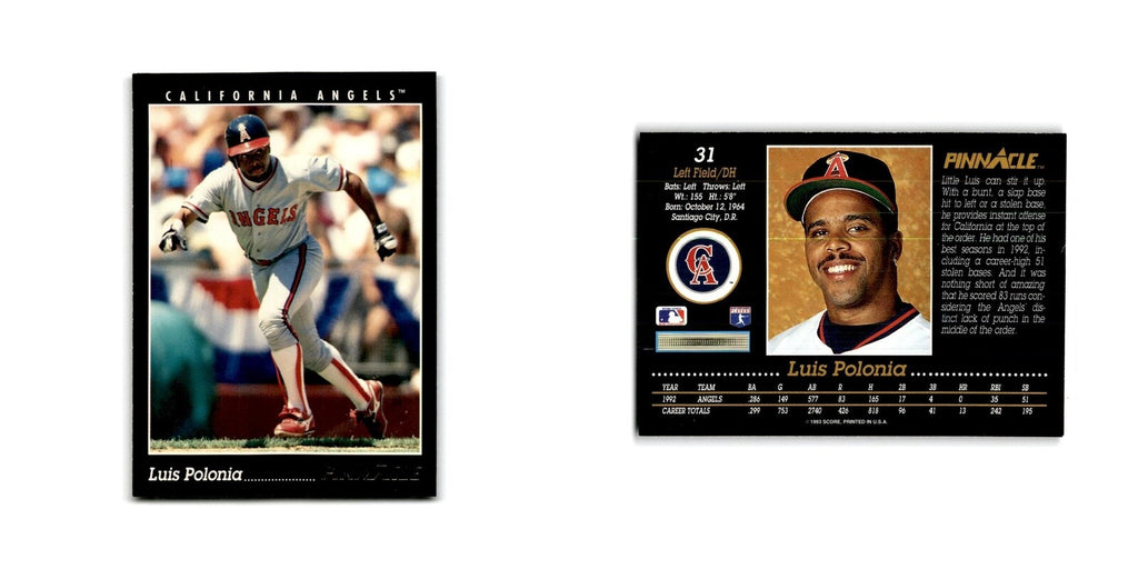 Luis Polonia 1993 Pinnacle #31 California Angels Baseball Card NM
