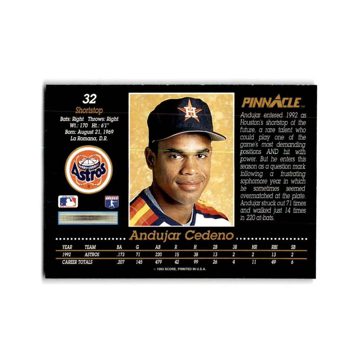 Andujar Cedeno 1993 Pinnacle #32 Houston Astros Baseball Card NM