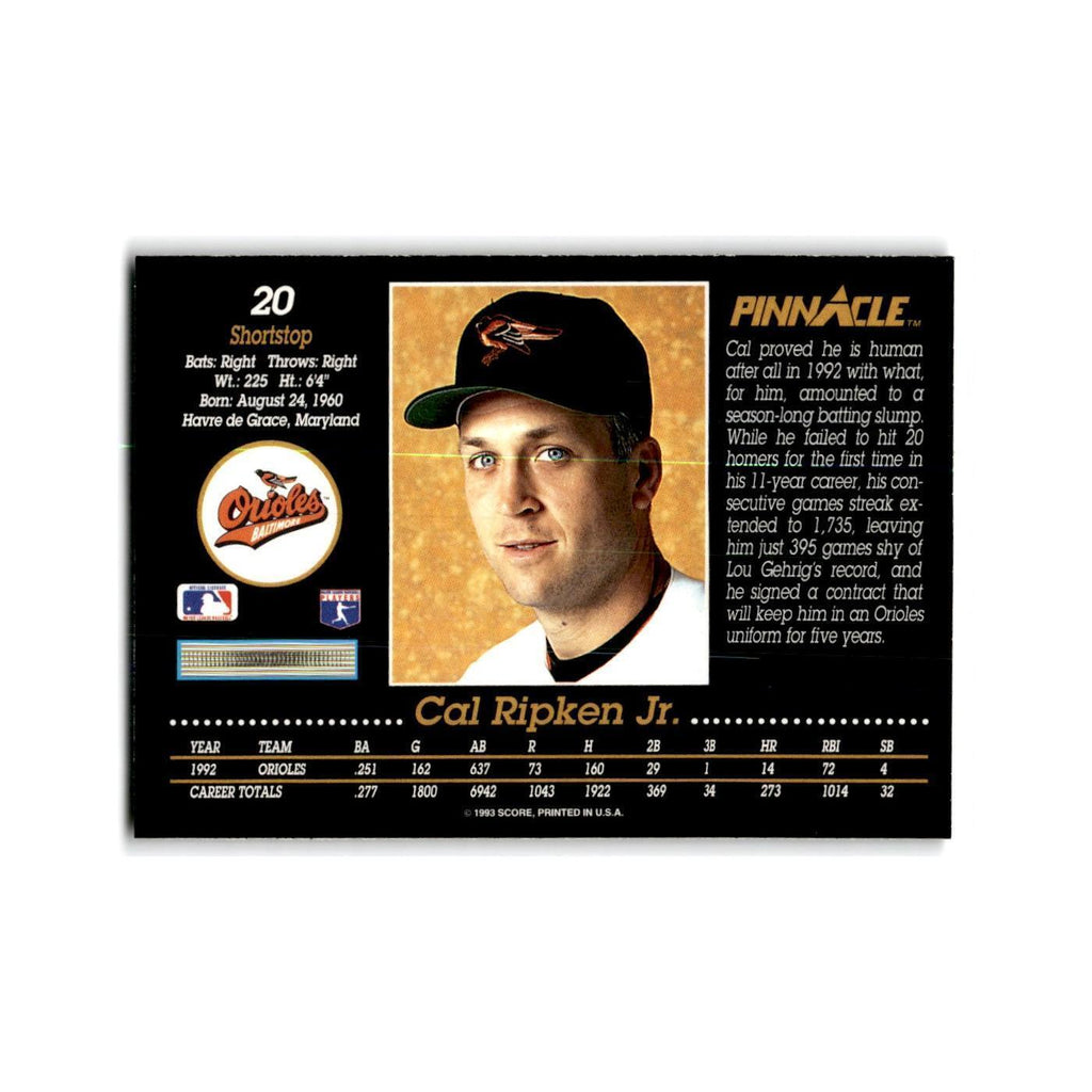 Cal Ripken Jr. 1993 Pinnacle #20 Baltimore Orioles Baseball Card NM