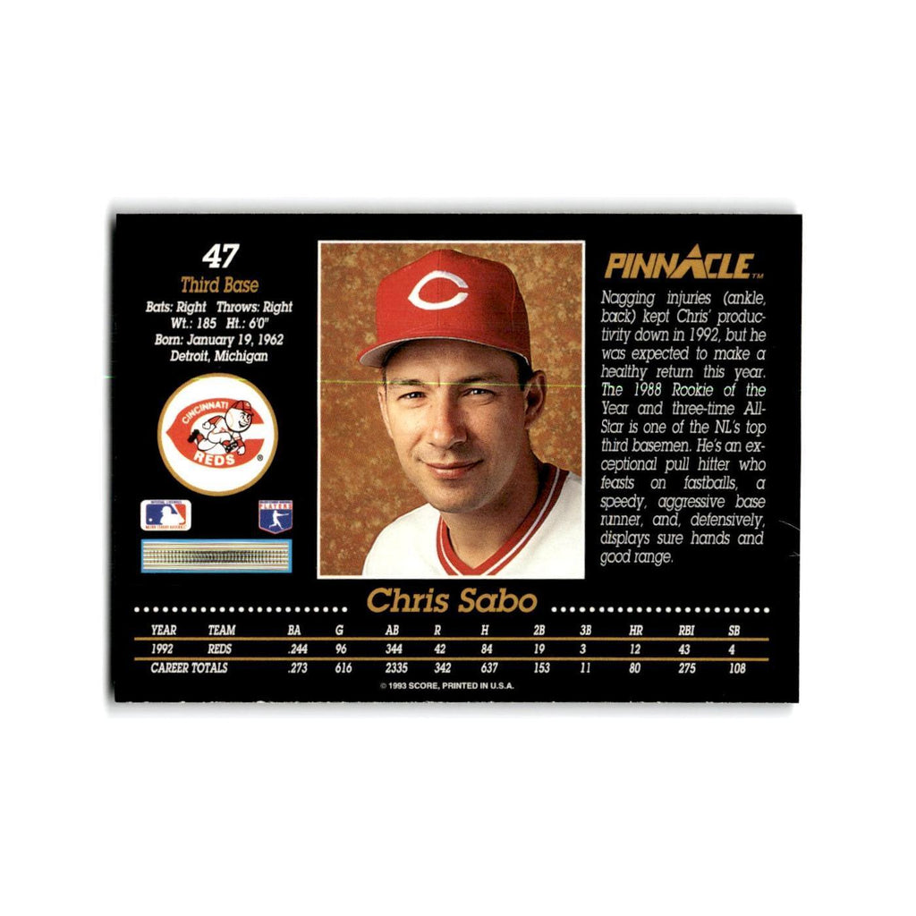 Chris Sabo 1993 Pinnacle #47 Cincinnati Reds Baseball Card NM