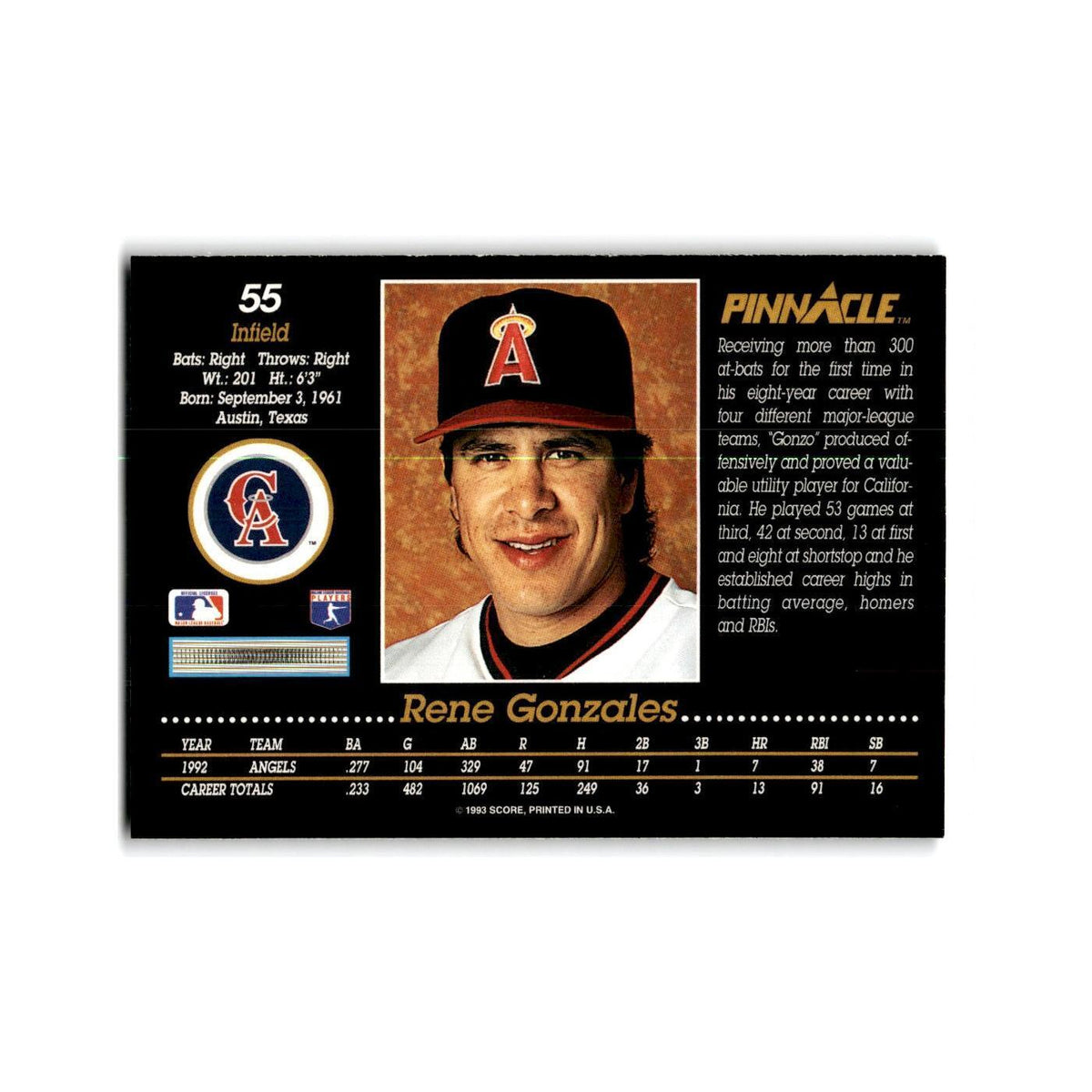 Rene Gonzales 1993 Pinnacle #55 California Angels Baseball Card NM