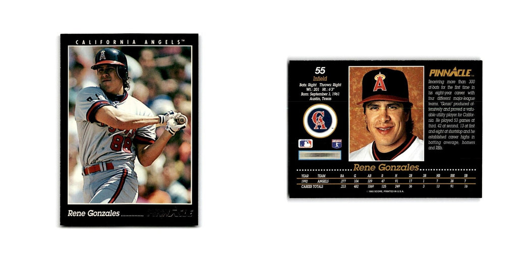 Rene Gonzales 1993 Pinnacle #55 California Angels Baseball Card NM