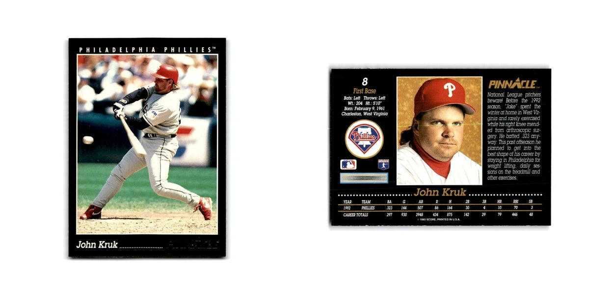 John Kruk 1993 Pinnacle #8 Philadelphia Phillies Baseball Card NM