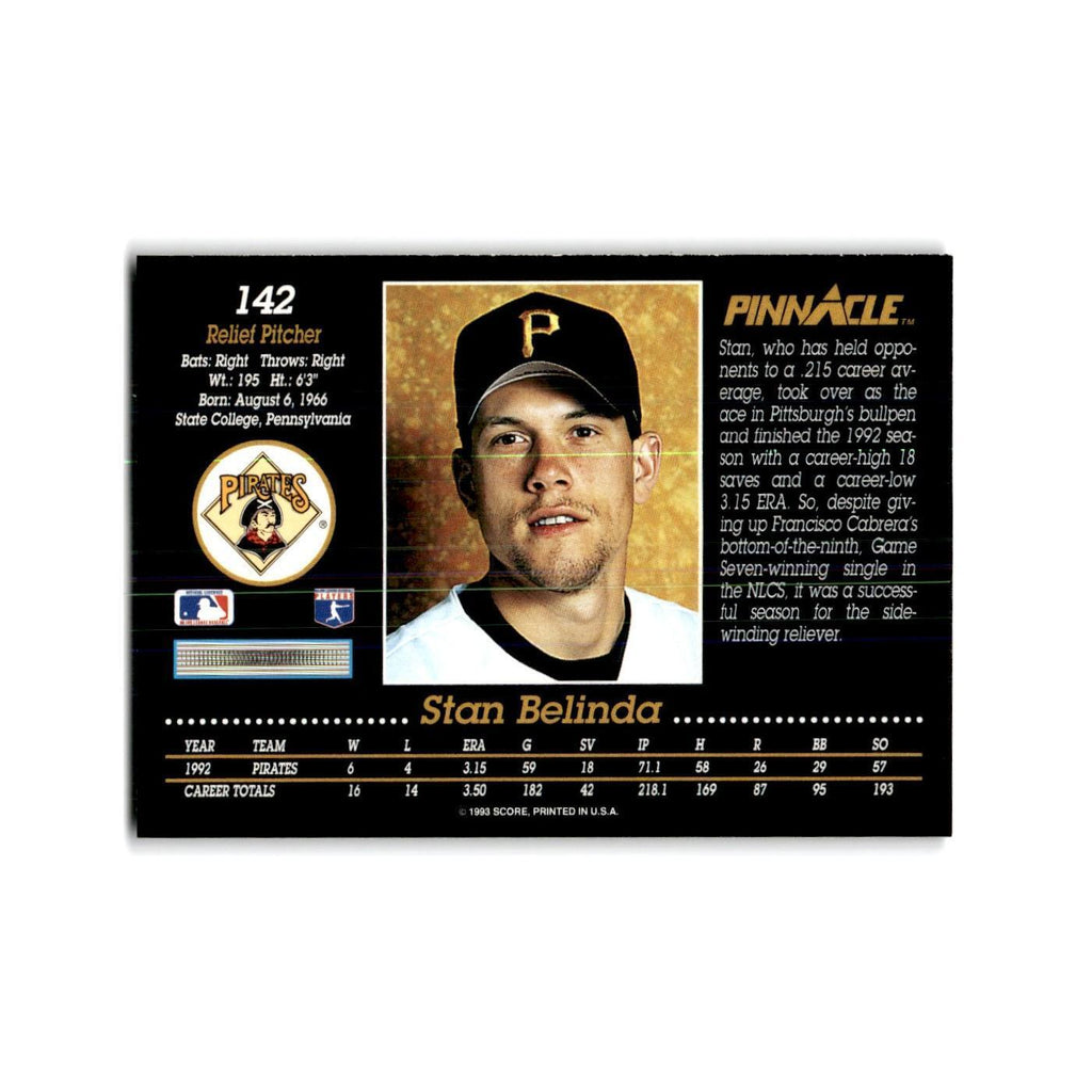 Stan Belinda 1993 Pinnacle #142 Pittsburgh Pirates Baseball Card NM