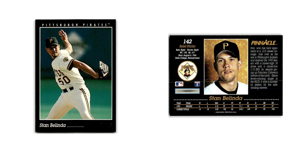 Stan Belinda 1993 Pinnacle #142 Pittsburgh Pirates Baseball Card NM