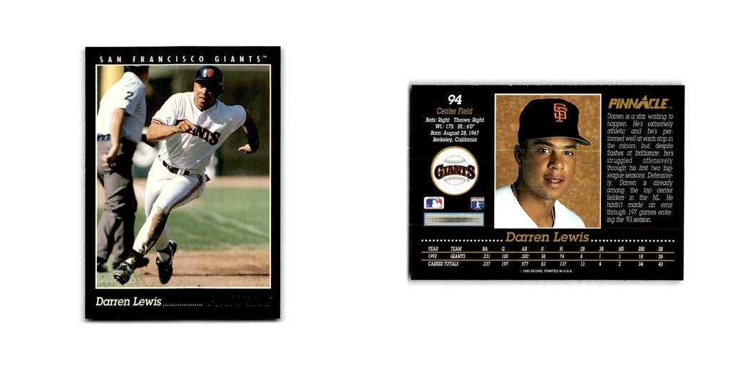Darren Lewis 1993 Pinnacle #94 San Francisco Giants Baseball Card NM