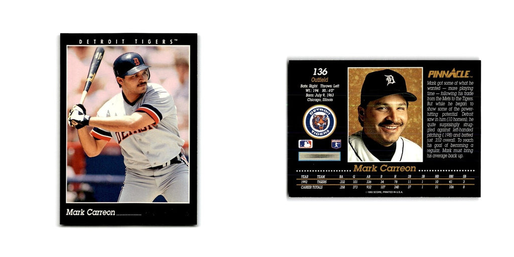 Mark Carreon 1993 Pinnacle #136 Detroit Tigers Baseball Card NM