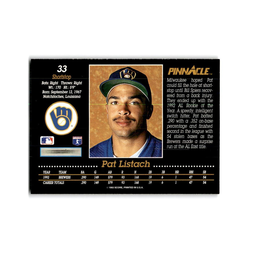 Pat Listach 1993 Pinnacle #33 Milwaukee Brewers Baseball Card NM