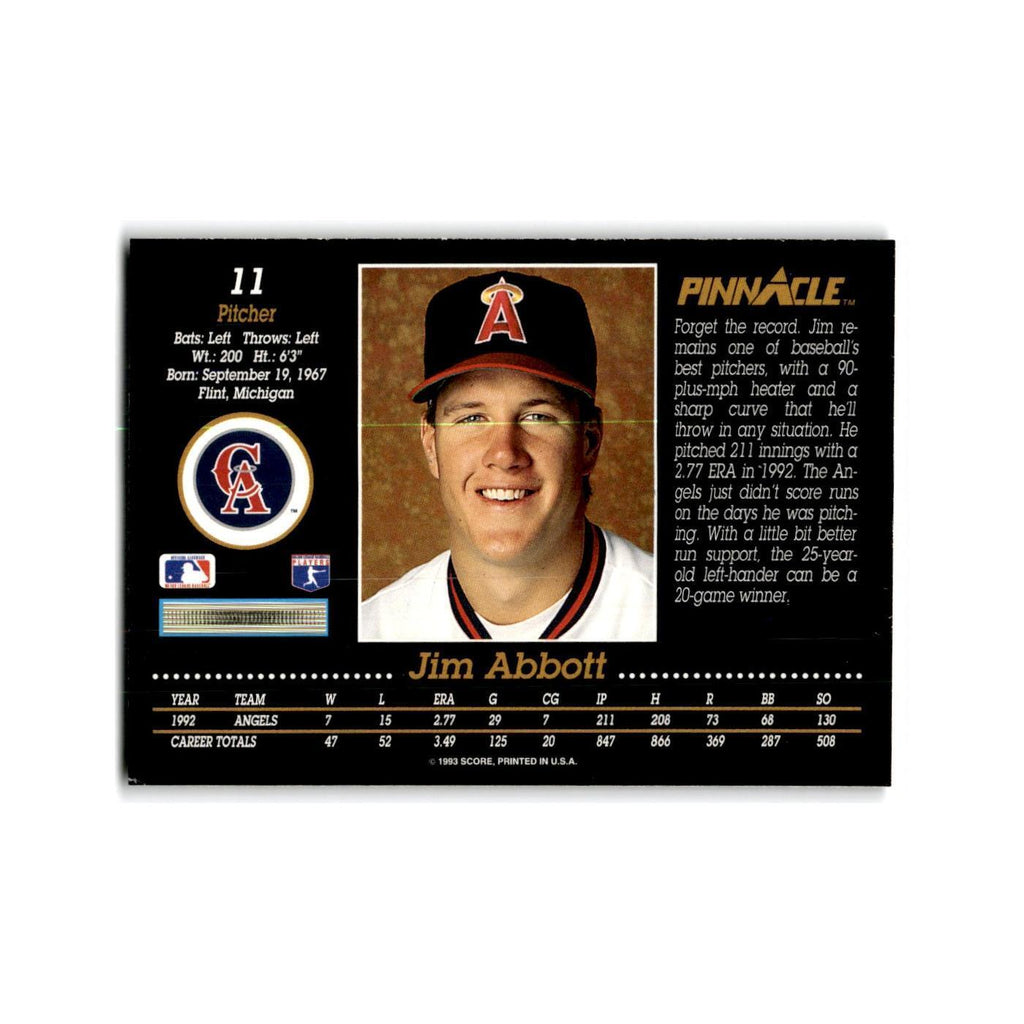 Jim Abbott 1993 Pinnacle #11 California Angels Baseball Card NM