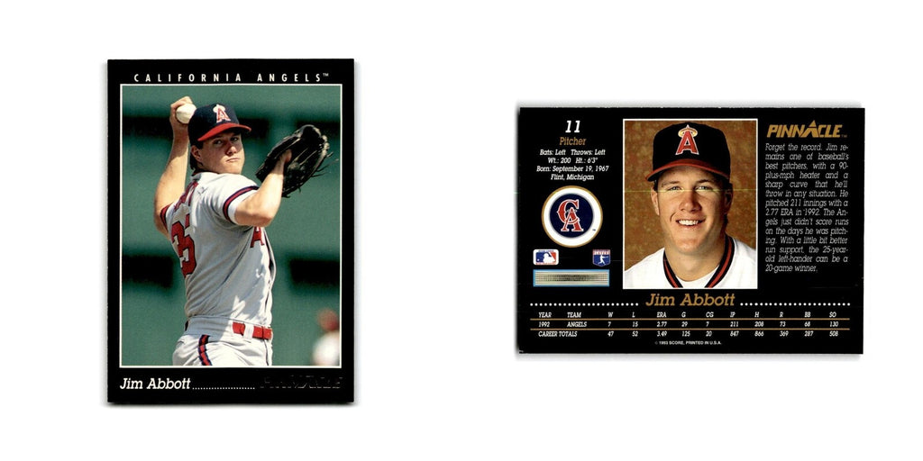 Jim Abbott 1993 Pinnacle #11 California Angels Baseball Card NM