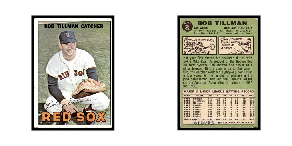 1967 Topps Baseball Card Bob Tillman Red Sox #36