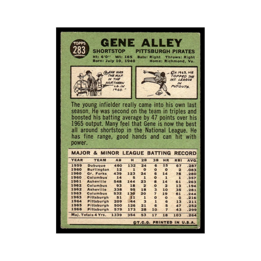 1967 Topps Baseball Card Gene Alley Pirates #283