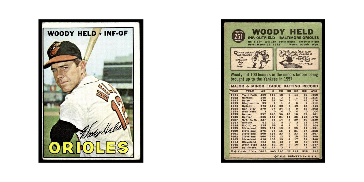 1967 Topps Baseball Card Woody Held Orioles #251
