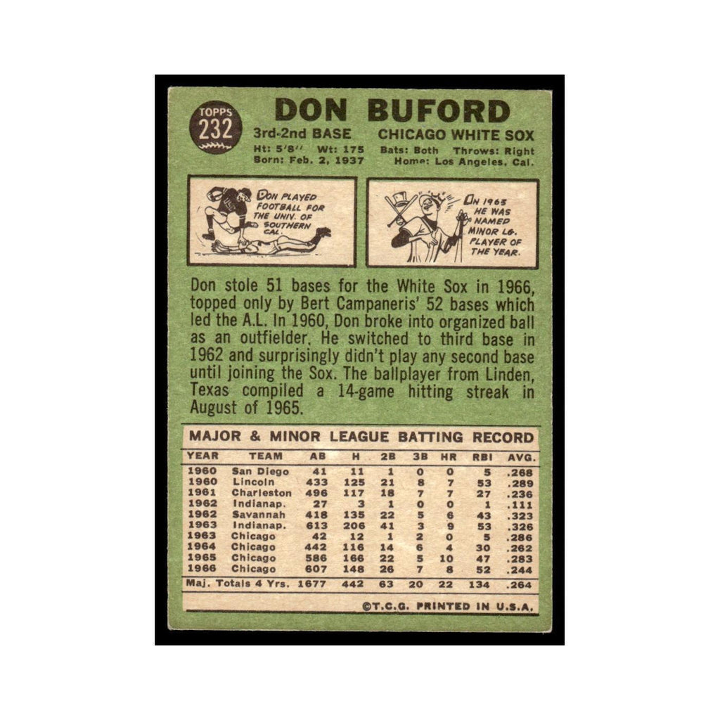 1967 Topps Baseball Card Don Buford White Sox #232