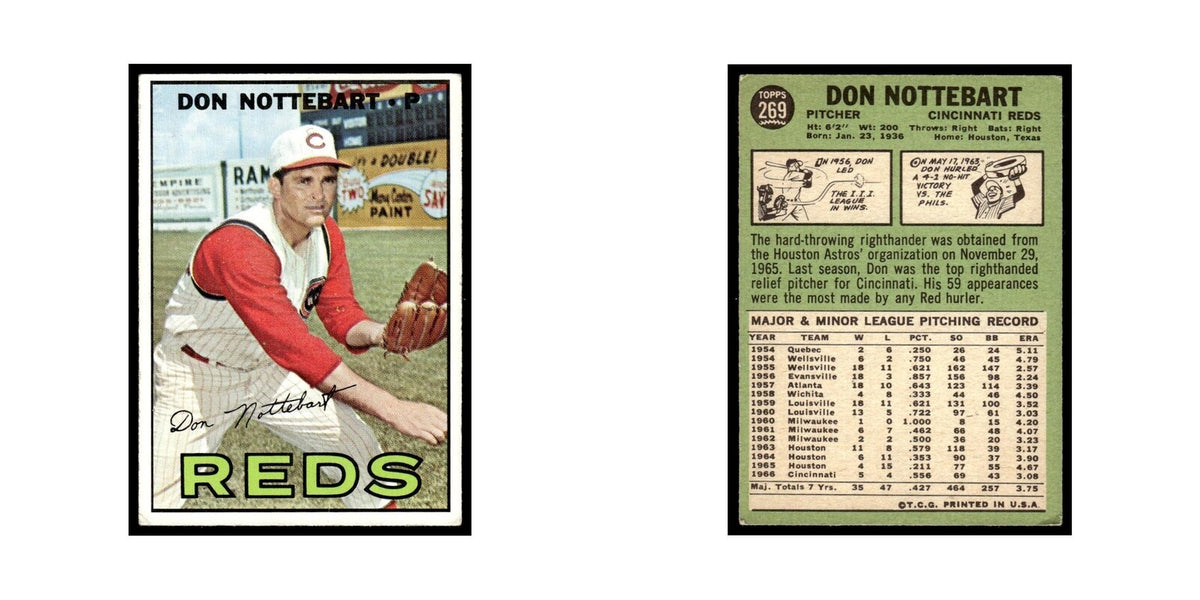 1967 Topps Baseball Card Don Nottebart Reds #269