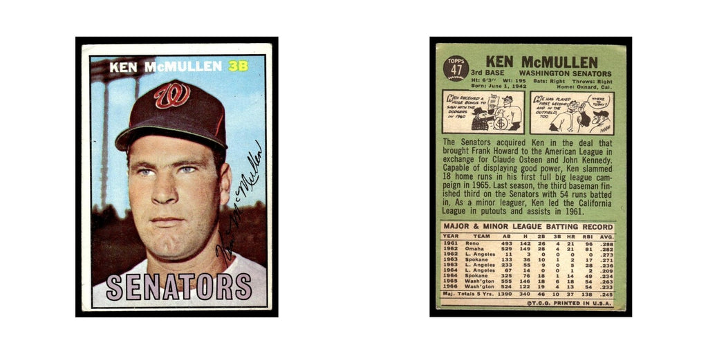 1967 Topps Baseball Card Ken McMullen Washington Senators #47