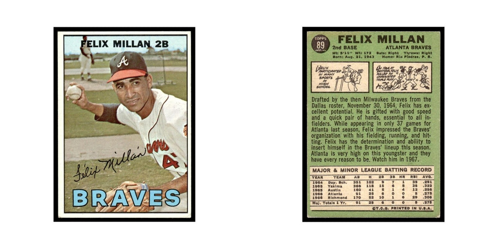 1967 Topps Baseball Card Felix Millan Braves #89