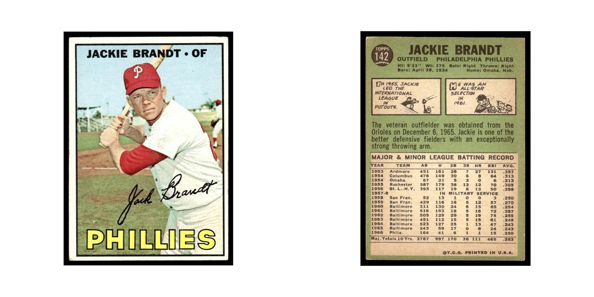 1967 Topps Baseball Card Jackie Brandt Phillies #142