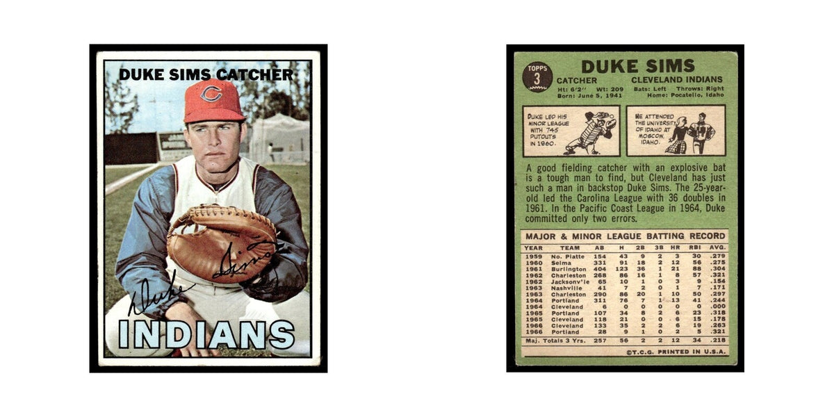 1967 Topps Baseball Card Duke Sims Indians #3
